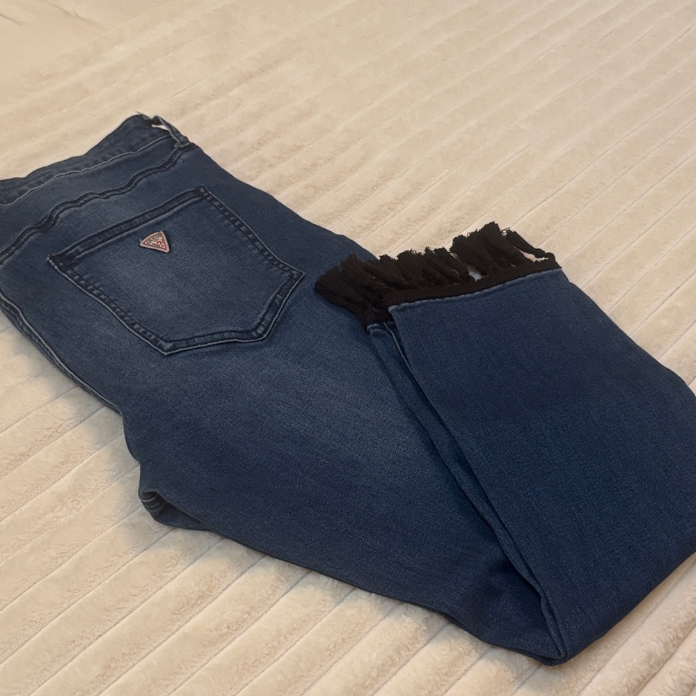 Guess Dark Blue Ankle Jeans with Black Fringe